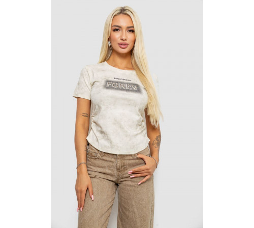 Футболка женская с принтом, цвет кремовый, 221R3302