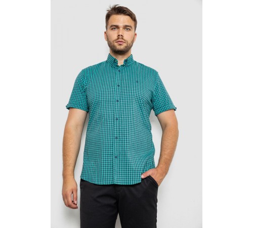 Рубашка мужская в клеточку, цвет бирюзовый, 214R4564-2
