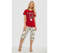 Піжама жіноча з принтом, колір бордовий, 243R3755