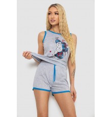 Жіноча піжама з принтом, колір сіро-блакитний, 238RB40