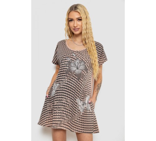 Туніка жіноча з принтом, колір бежево-чорний, 238RBD378