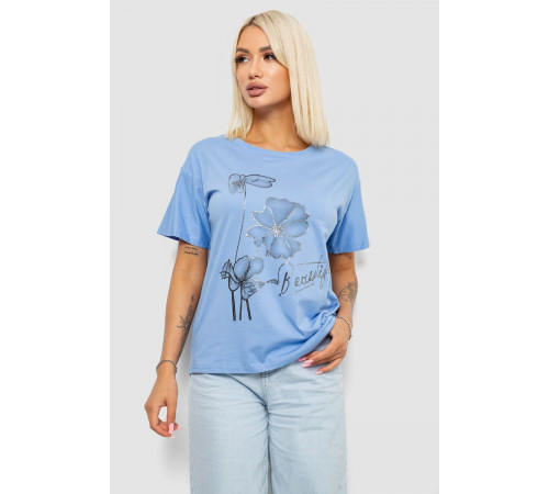Футболка женская с принтом, цвет голубой, 221R2809