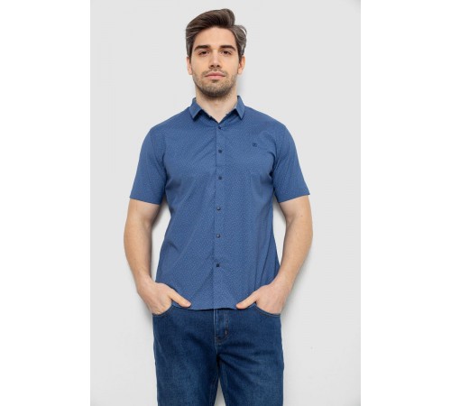 Мужская рубашка однотонная с принтом, цвет джинс, 186R6917-5