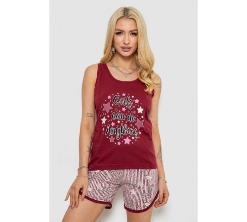 Піжама жіноча з принтом, колір бордовий, 243R2039-1