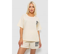 Женский костюм футболка и шорты трикотаж, цвет кремовый, 221R6815