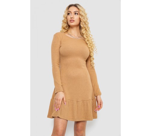 Сукня трикотажна з оборкою, колір бежевий, 230R0112