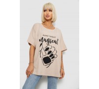 Футболка женская с принтом, цвет светло-бежевый, 244R6005-1