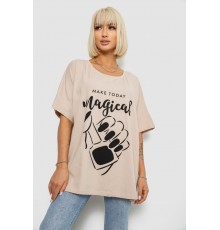 Футболка жіноча з принтом, колір світло-бежевий, 244R6005-1