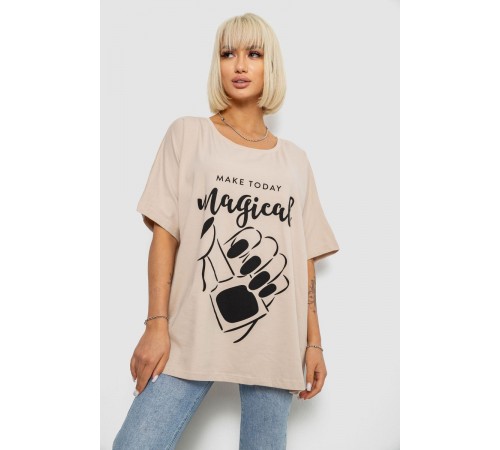 Футболка жіноча з принтом, колір світло-бежевий, 244R6005-1