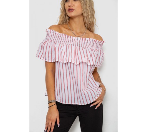 Блуза в смужку, колір біло-червоний, 244R302-1
