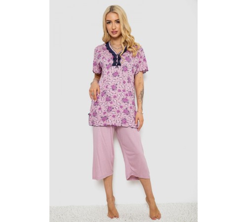 Піжама жіноча з принтом, колір бузковий, 243R6971