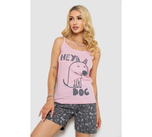 Піжама жіноча з принтом, колір рожевий, 243R9637