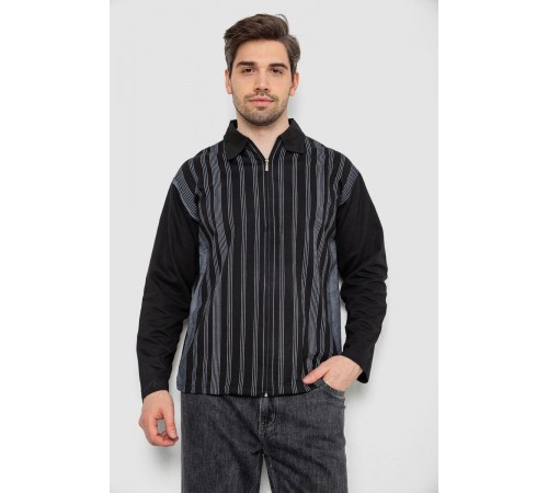 Кофта мужская на молнии в полоску, цвет черный, 238R123