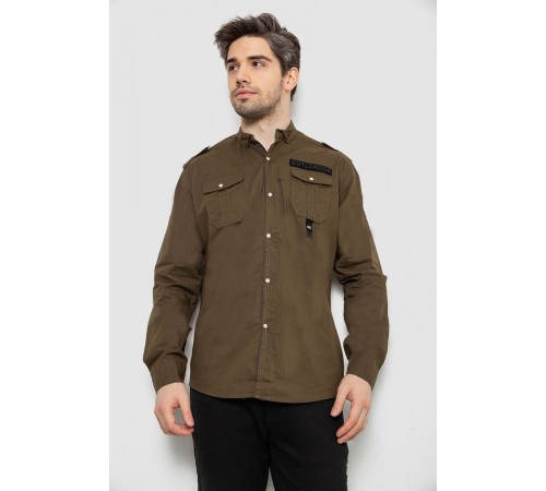 Рубашка мужская однотонная с принтом, цвет хаки, 186R02
