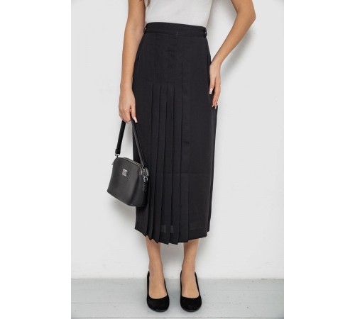 Спідниця на підкладці з розрізом, колір чорний, 167R5291