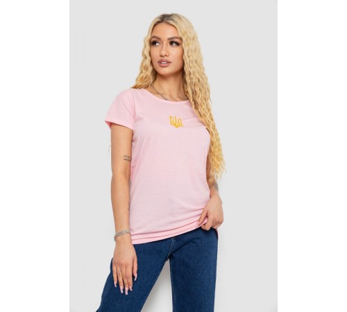 Футболка жіноча з вишитим тризубом, колір рожевий, 244R2213-2