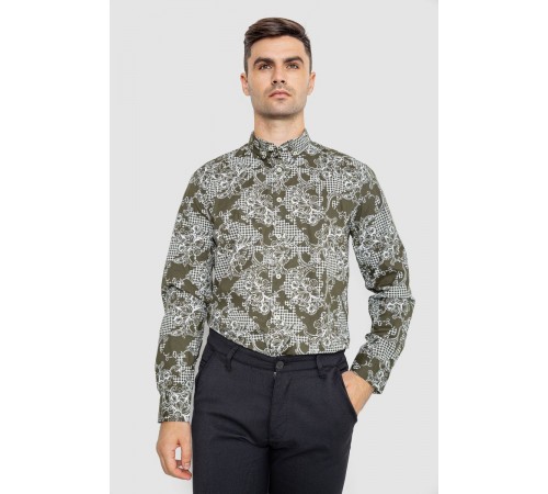 Рубашка мужская с принтом, цвет оливково-белый, 247R115
