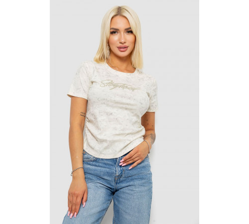 Футболка женская с принтом, цвет кремовый, 221R3303