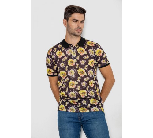 Поло мужское с принтом, цвет черно-желтый, 247R306