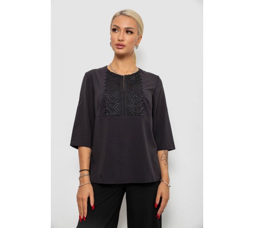 Блуза однотонна, колір чорний, 230R71-1