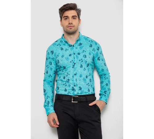 Рубашка мужская с принтом, цвет бирюзовый, 214R812