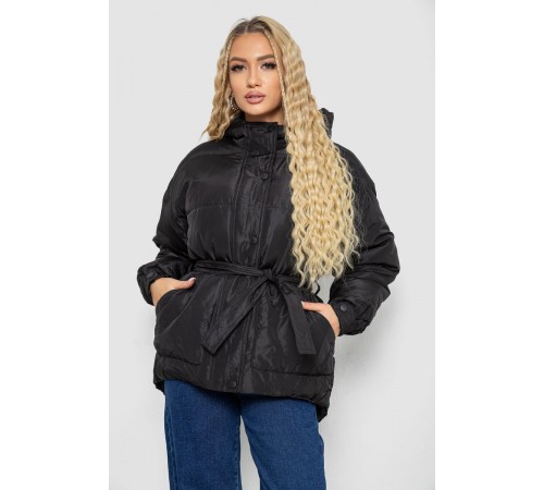 Куртка жіноча демісезонна з поясом, колір чорний, 207R2023