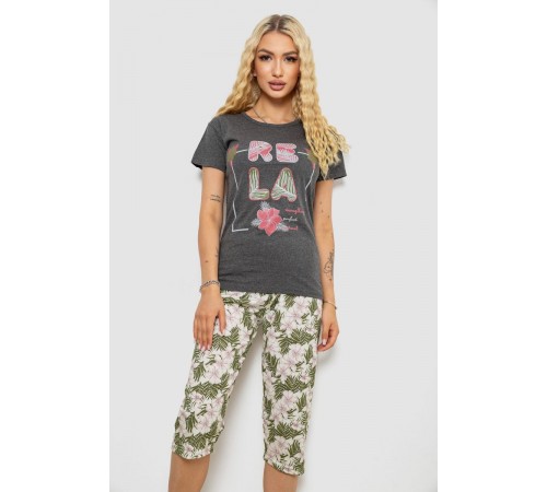 Піжама жіноча з принтом, колір сірий, 243R3755