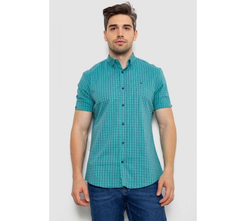 Рубашка мужская в клетку, цвет бирюзовый, 214R2445