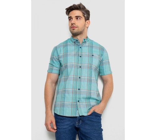 Рубашка мужская в клетку, цвет бирюзовый, 214R244564