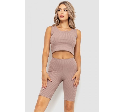 Костюм жіночий в рубчик повсякденний, колір темно-бежевий, 214R700