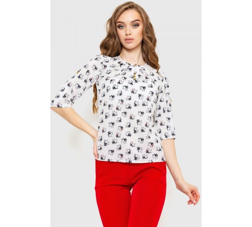 Блуза з принтом, колір молочно-чорний, 230R1121