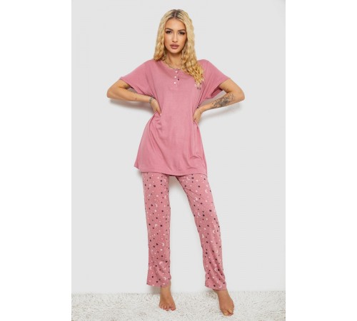 Піжама жіноча з принтом, колір пудровий, 243R7025-1