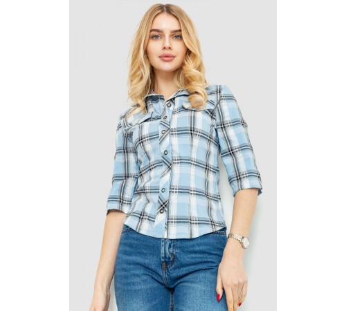Сорочка жіноча в клітку, колір сіро-блакитний, 230R063