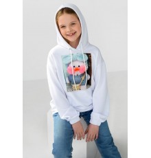 Худі дитячий двонитка з принтом, колір білий, 102R1526