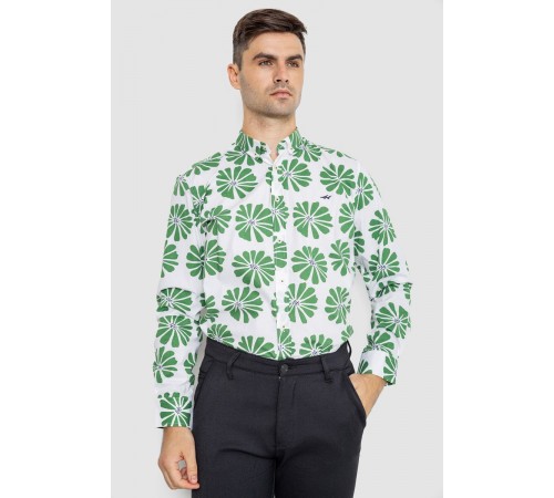 Рубашка мужская повседневная, цвет бело-зеленый, 247R402