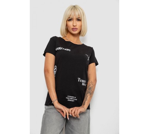 Футболка жіноча з принтом, колір чорний, 244R2214-5