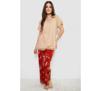 Пижама женская с принтом, цвет бежевый, 243R1600-013