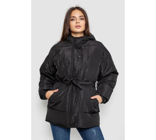 Куртка жіноча демісезонна з поясом, колір чорний, 207R005