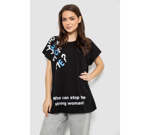 Футболка жіноча з принтом, колір чорний, 244R3001