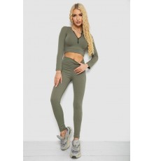 Костюм жіночий в рубчик, колір темно-оливковий, 221R3320