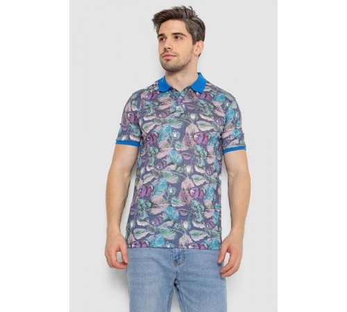 Поло мужское с принтом, цвет серо-синий, 247R314