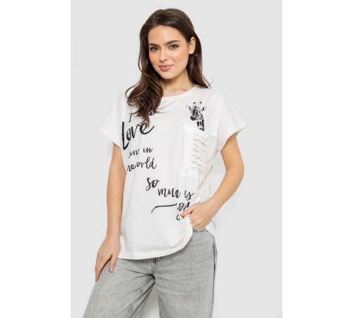 Футболка жіноча з принтом, колір молочний, 244R3011