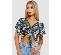 Блуза-топ с цветочным принтом, цвет черно-зеленый, 244R292