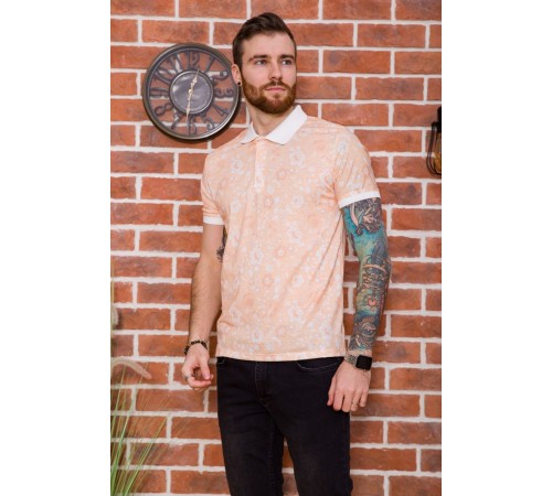 Мужское поло, в цветочный принт, персикового цвета, 194R2120