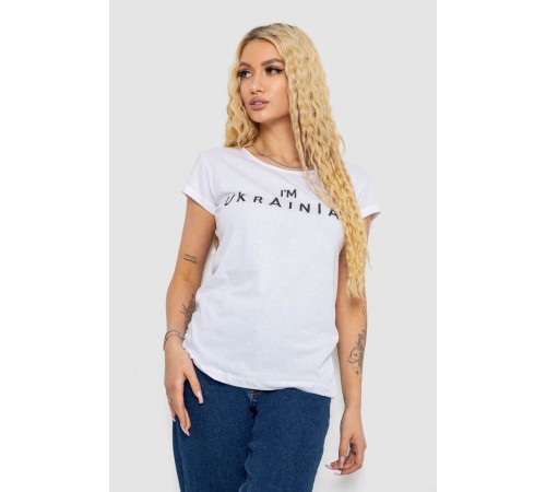 Футболка жіноча з патріотичним принтом, колір білий, 244R2213