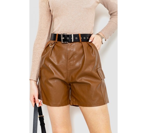 Шорты женские из экокожи, цвет коричневый, 186R5223
