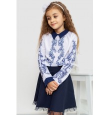 Блуза для девочек нарядная, цвет сине-белый, 172R026