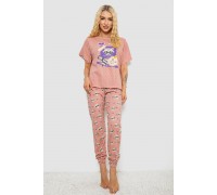 Піжама жіноча з принтом, колір пудровий, 243R15249
