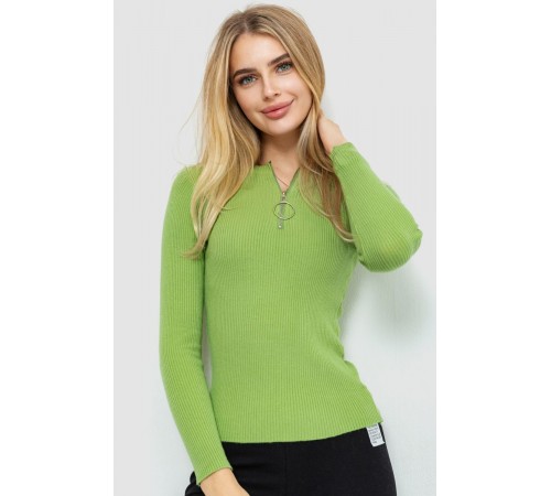 Кофта жіноча на блискавці в рубчик, колір фісташковий, 204R003