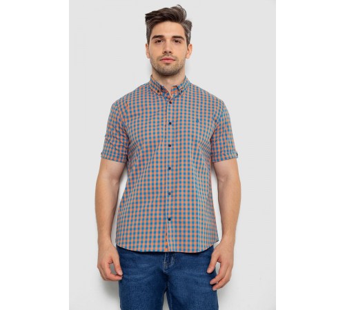 Рубашка мужская в клетку, цвет оранжевый, 214R832